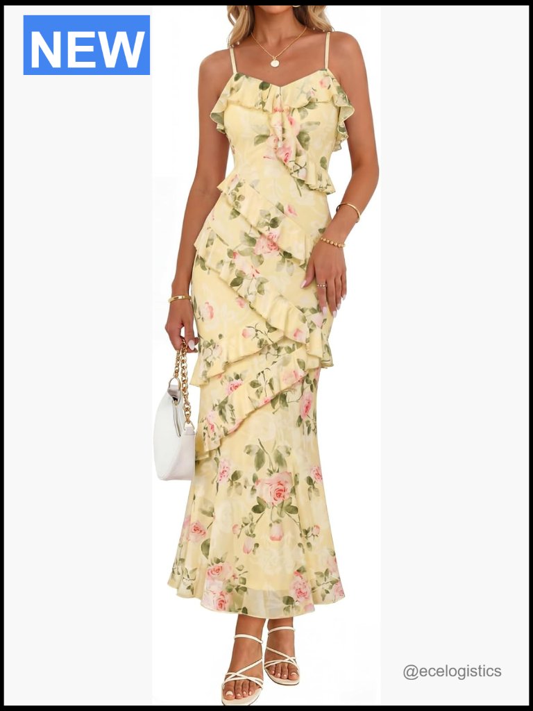 Summer Floral Spaghetti Strap Maxi Dress Wedding Guest Bodycon Long